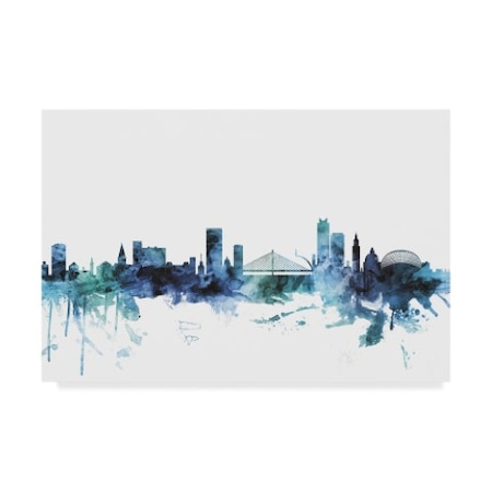 Michael Tompsett 'Liege Belgium Blue Teal Skyline' Canvas Art,16x24